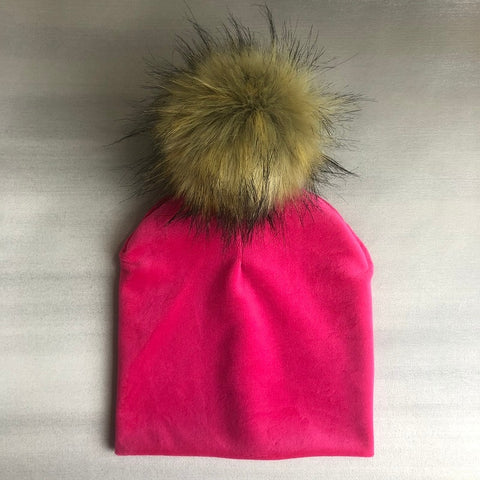 Gorro de terciopelo liso para niñas y niños, gorro con pompón para bebé, gorro con pompón, accesorios para niños