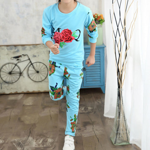 Winter Children Clothing Sets for Girls Floral Baby Clothes Cotton Kids Tracksuit shirt and Pants