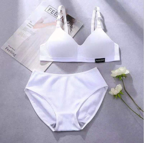 New Pure Cotton Girls Youth Gathering No Steel Ring Cup Thin Anti-sagging Bra Set Lingerie