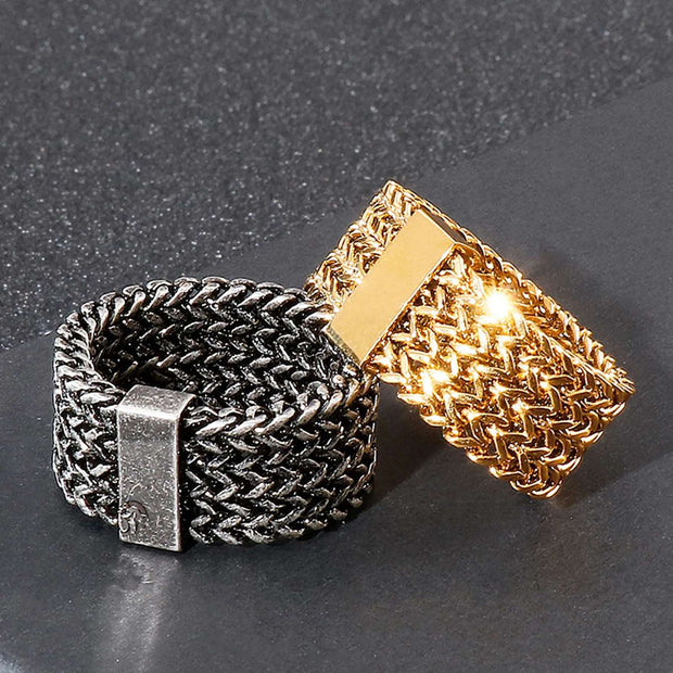 15mm New Stainless Steel Link Chain Ring High Polished Dubai Gold Color Mesh Men Cool Jewelry Accessories