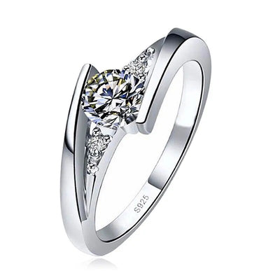 Cute Female Small Round S925 Zircon Stone Ring Jewelry Promise Crystal Engagement Rings