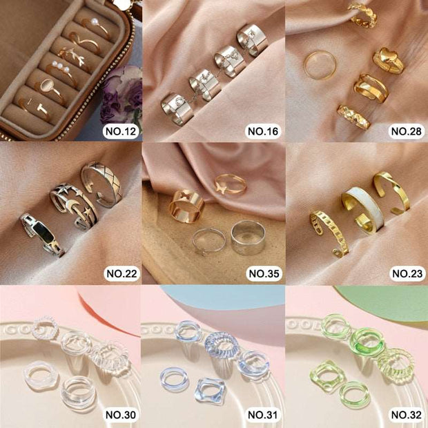 17KM Hiphop Gold Color Chain Rings Set For Women Girls Punk Geometric Simple Finger Rings Trend Jewelry