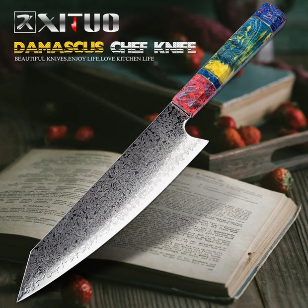 Kitchen Knife Set Chef 67 Layers Japanese Damascus Steel Razor Sharp Blade Colorful Wood Handle