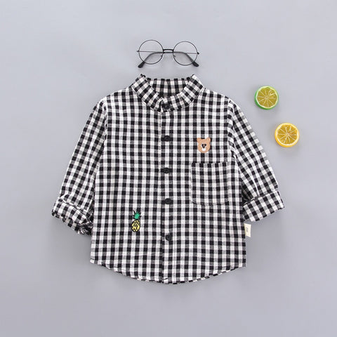 Kids Shirt Clothes Blouses Infant Boy Plaid Cotton Tops 1-4 Years Kids Long Sleeves Shirt