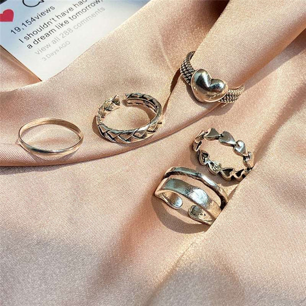 17KM Hiphop Gold Color Chain Rings Set For Women Girls Punk Geometric Simple Finger Rings Trend Jewelry