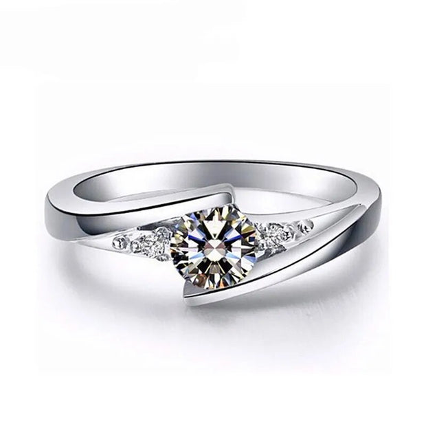 Cute Female Small Round S925 Zircon Stone Ring Jewelry Promise Crystal Engagement Rings