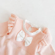 Cute Winter Infant Baby Girls Bowknot Rompers Clothing Kids Girl Long Sleeve Knit Rompers Clothes