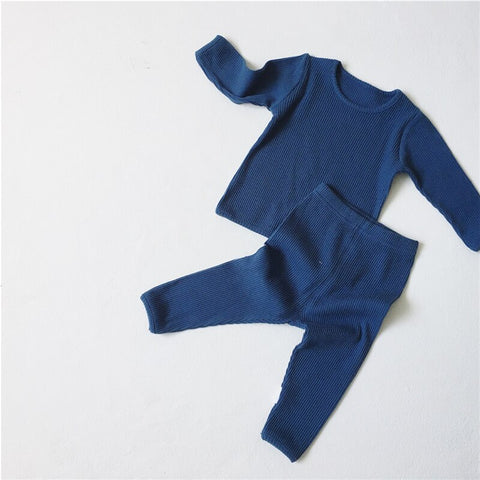 Ropa infantil caliente para niños y niñas, conjunto acanalado con manga completa, paño suave de invierno para niños, 2 uds.