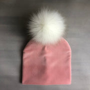 Gorro de terciopelo liso para niñas y niños, gorro con pompón para bebé, gorro con pompón, accesorios para niños