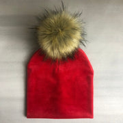 Gorro de terciopelo liso para niñas y niños, gorro con pompón para bebé, gorro con pompón, accesorios para niños