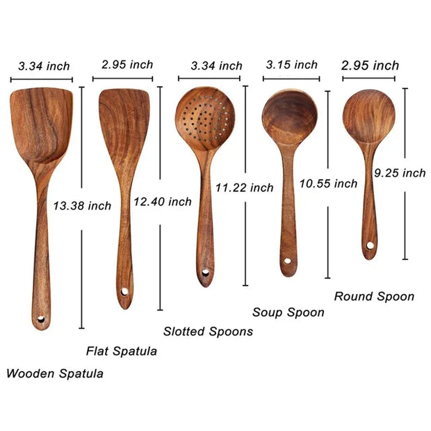 Kitchen Utensils Special Treated Natural Teak Wood for Everyday Cooking 5-9Psc Set