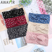 Girls Headbands Pearls Knitted Turban Bandana Winter Elastic Warm Hair Accessories Headdress