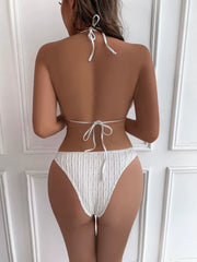 European Swimwear Three-Piece Open Back Drawstring Banded Summer Bikini Swimsuit Backless