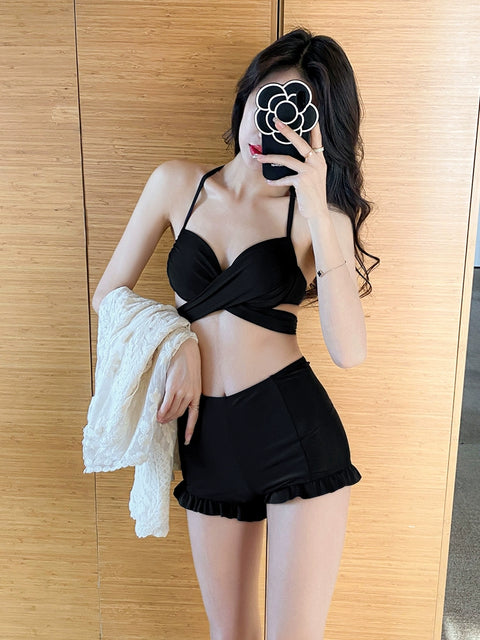 New Bikini Three-Piece Blouse Lace-up Covering Belly Thin Summer Bathing Suit for Women