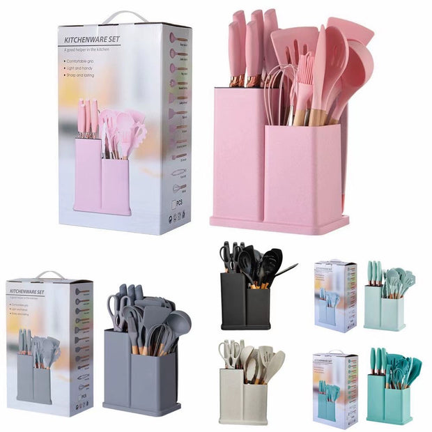 Silicone Kitchenware 19-Piece Set High Temperature Resistant Non-Stick Cooking Kitchen Utensils