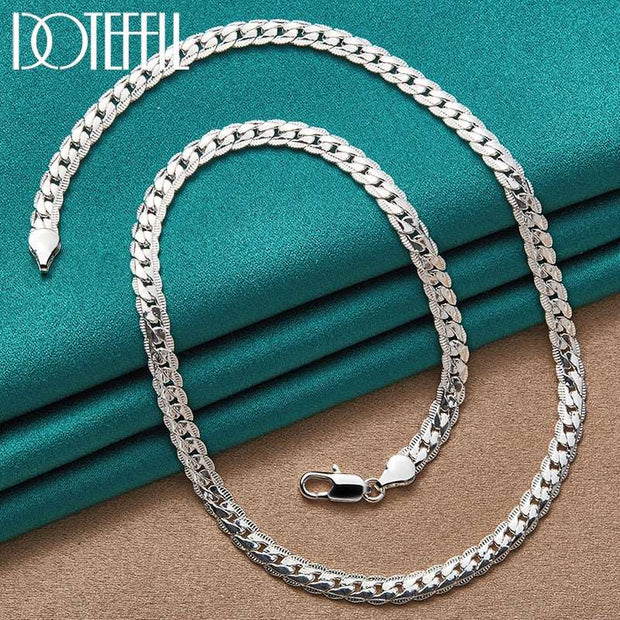 925 Sterling Silver 6mm Side Chain 16/18/20/22/24 Inch Necklace For Woman Men Fashion Wedding Engagement Jewelry Gift