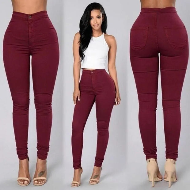 Women Jeans Fashion Solid Sexy Fitness High Waist Trousers Skinny Fashion Clothing