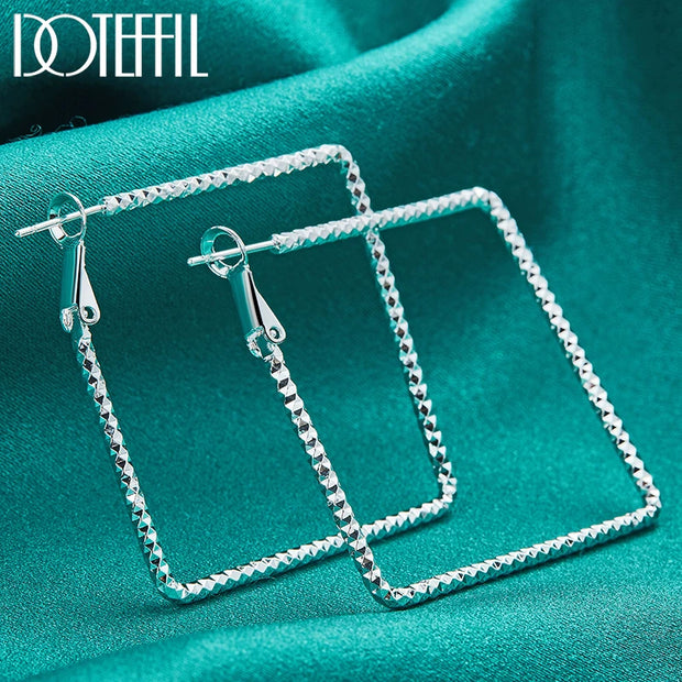 DOTEFFIL 925 Sterling Silver Simple Square Hoop Earrings for Women Wedding Engagement Jewelry