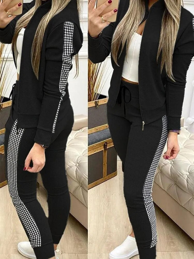 New Two-Piece Set Outfits Autumn Women's Zipper Top and Pants Casual Sport Suit Winter