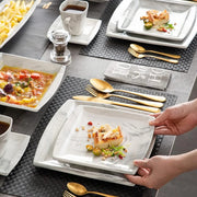 New 32 Pieces Square Tableware Set Full Dining Set Marble Gray Complete Fashionable Table Plates