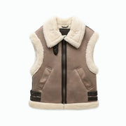 Winter New Ladies Warm Fur Integrated Sleeveless Fleece Stitching Coat Vest Jacket