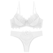 New Sexy Transparent Solid Bow Back Closure Ultrathin Lace A B C Cup Bra Briefs Lingerie Set