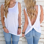 Backless Cross Top Tee Summer Fashion Sleeveless T-shirt Vest Clothing for Women