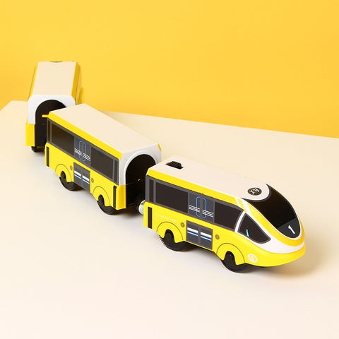 Juego de juguetes de tren eléctrico para niños, juguete con ranura fundida a presión, apto para vías de tren de madera estándar