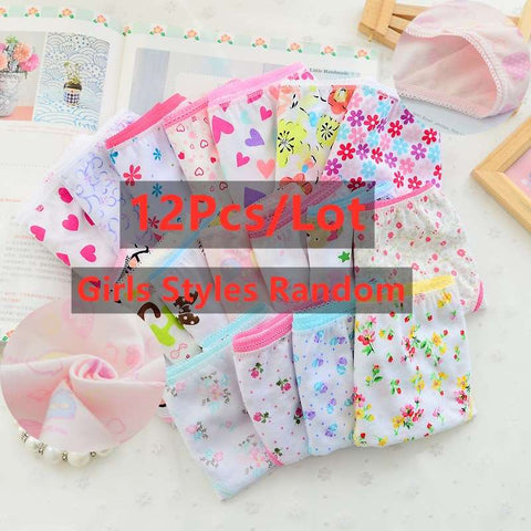 12Pc/Lot  Baby Girls Underwear Cotton Panties Kids Short Briefs Children Underpants 2-12Y