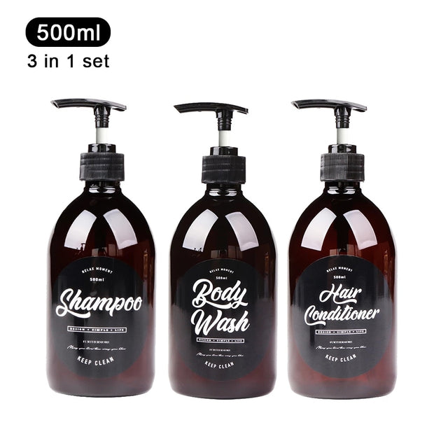 3 in 1 Set Bathroom Soap Dispenser 500ml Shampoo Body Wash Hair Conditioner Bottle