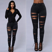 New Elastic Women's Jeans Ripped Fashion Streetwear Skinny Denim Pencil Pants