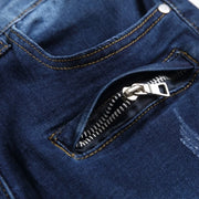 Multi-pocket Zipper Jeans Summer Fashion Denim Shorts for Men Stretch Straight Casual Denim