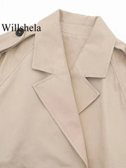 Fashion with Belt Cropped Trench Jacket Notched Neck Long Sleeve Lady Coat Outfits