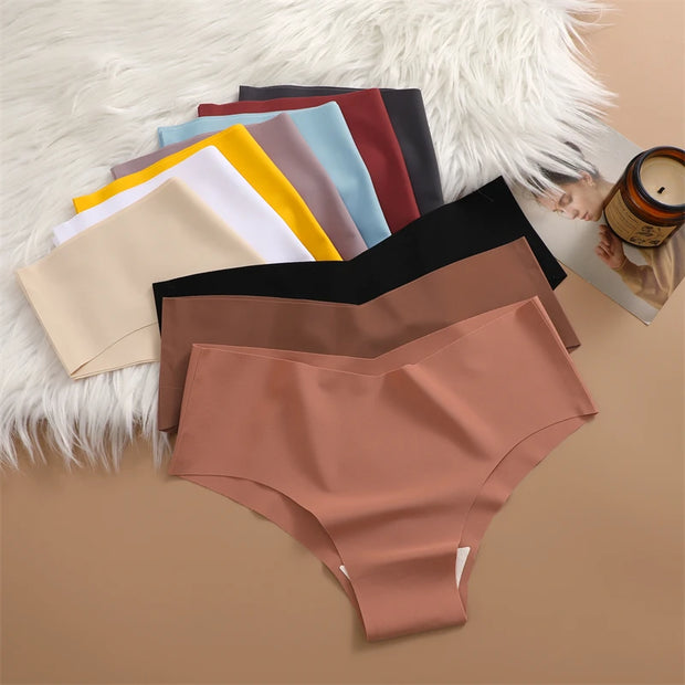 3PCS Ultra-thin Women's Seamless V-Shaped Waist Briefs 10 Solid Colors Cozy Stretch