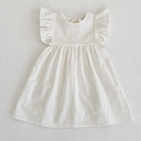 Vestido liso para niña, vestido informal para niño pequeño, vestido de princesa sin mangas de lino y algodón