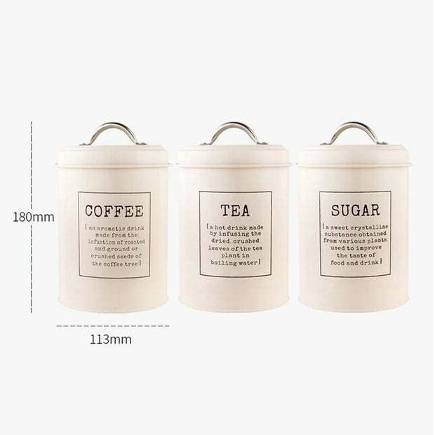 Decor Lid Set of 3 Metal Storage Jars Canister Bin Pot Kitchen Container