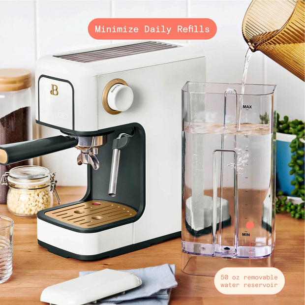 Beautiful Slim Espresso Maker with 20-Bar Pressure, White Icing by Drew Barrymore