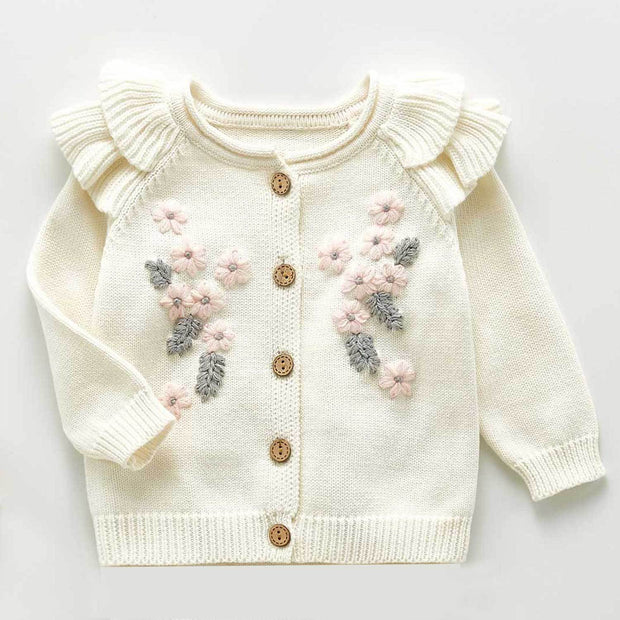 HoneyCherry Baby Girls Sweaters Flower Coat Strap Romper Crawling Clothes Kids Sweater Cardigan