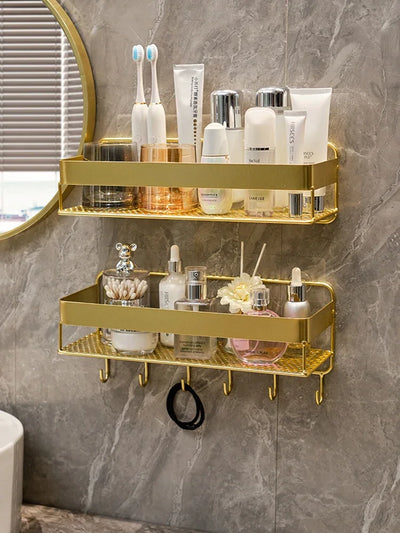 Gold storage rack bathroom storage rack wall mounted tripod shampoo and shower gel storage rack bathroom accessories