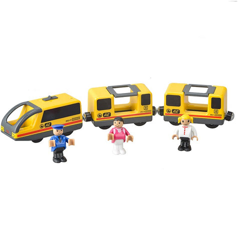 Juego de juguetes de tren eléctrico para niños, juguete con ranura fundida a presión, apto para vías de tren de madera estándar