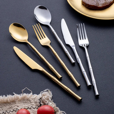 Cutlery Set of 24/30 Pieces Stainless Steel Bamboo Design Dinnerware Flatware For 6