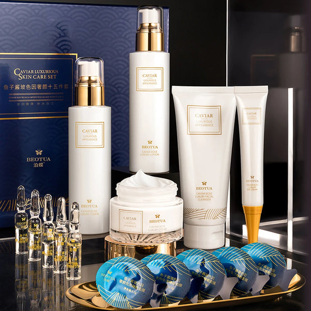 Beotua Caviar Luxurious Skincare Set 15pcs Moisturizing Kit Pro Beauty Health