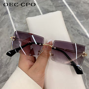 OEC CPO Fashion Popular Rimless Rectangle Sunglasses Women Men Shades Alloy Glasses UV400 O264