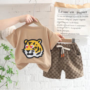 1-5 Years Summer Boys Clothing Set Tiger Pattern T-shirt + Grid design Shorts 2Pcs Suit for Kids Casual Children Outfit