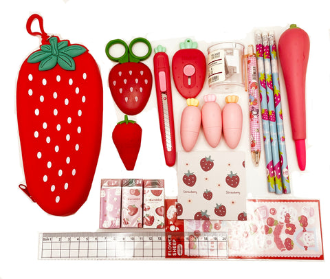 Designed Creative Carrot Strawberry Set 20pcs Pack Kids Birthday Gift Pencil Case Gel Pen School Suppliers