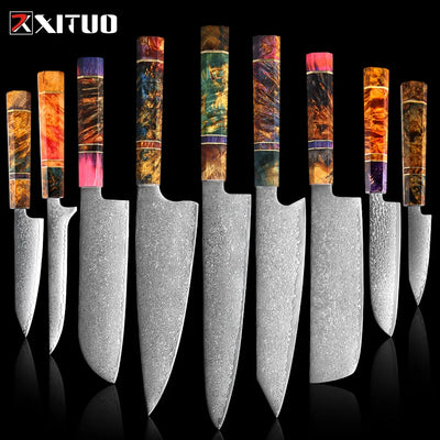 Kitchen Knife Set Chef 67 Layers Japanese Damascus Steel Razor Sharp Blade Colorful Wood Handle