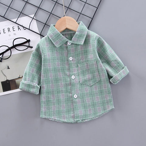 Kids Shirt Clothes Blouses Infant Boy Plaid Cotton Tops 1-4 Years Kids Long Sleeves Shirt