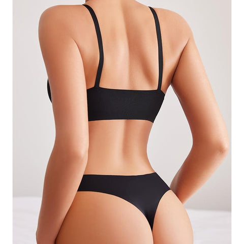 Conjunto de sujetador sin costuras, lencería Sexy push-up, ropa interior de seda helada para mujer, sujetador y Tanga ajustados ultrafinos.