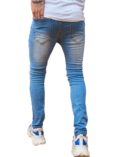 Stylish Streetwear Men Skinny Jeans Holes Solid Casual Slim Denim Pants