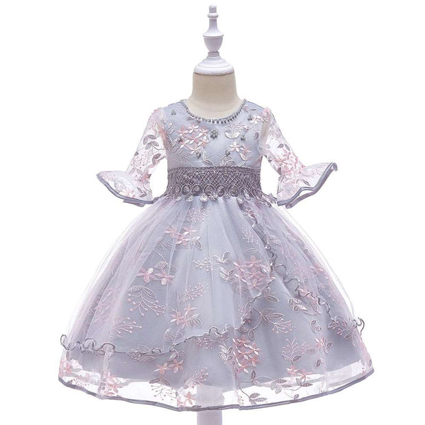 2023 Flower Embroidery Bridesmaid Dress For Girls Children Clothing Kids Wedding Party Princess Dresses Gown 8 10 Years